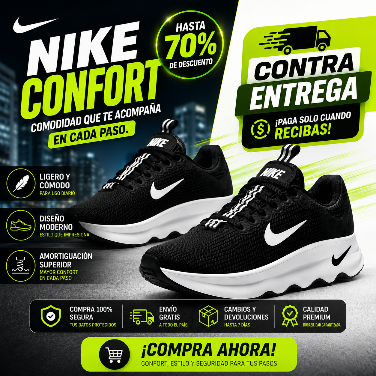 🔥 Nike Motiva Premium | Máximo Confort • 70% OFF Solo Hoy